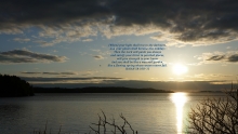 Isaiah 58:10B–11 over a beautiful sunrise over a lake; a seagull flies serenely